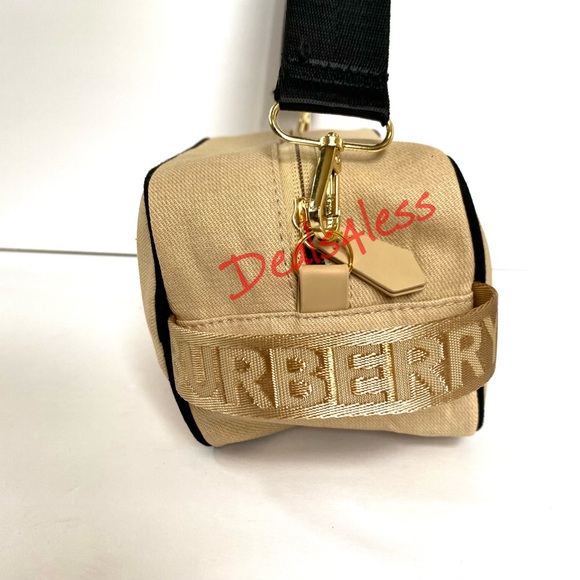 Burberry Crossbody Bag Pouch Dopp Kit Shaving Case Toiletries Gold Travel Tan - Picture 7 of 8